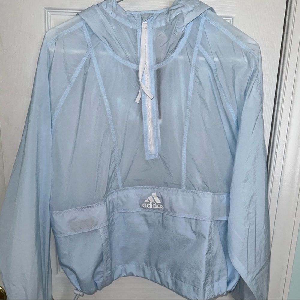 ADIDAS Light Blue Windbreaker Jacket - Picture 2 of 11
